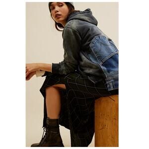 NWT Free People x Tricia Fix Zuma Denim Mix Hooded Sweatshirt Size Small